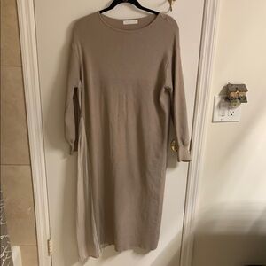 Tan Crew Neck Dolman Sleeve Sweater Dress